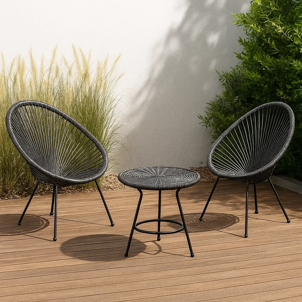 Muebles de salón para jardín 2 plazas de cuerda sintética negra,estructura redonda,sillas 72x78x85 cm,mesa diámetro 50x45 cm,para terraza o balcón - ry9s7SJRML68