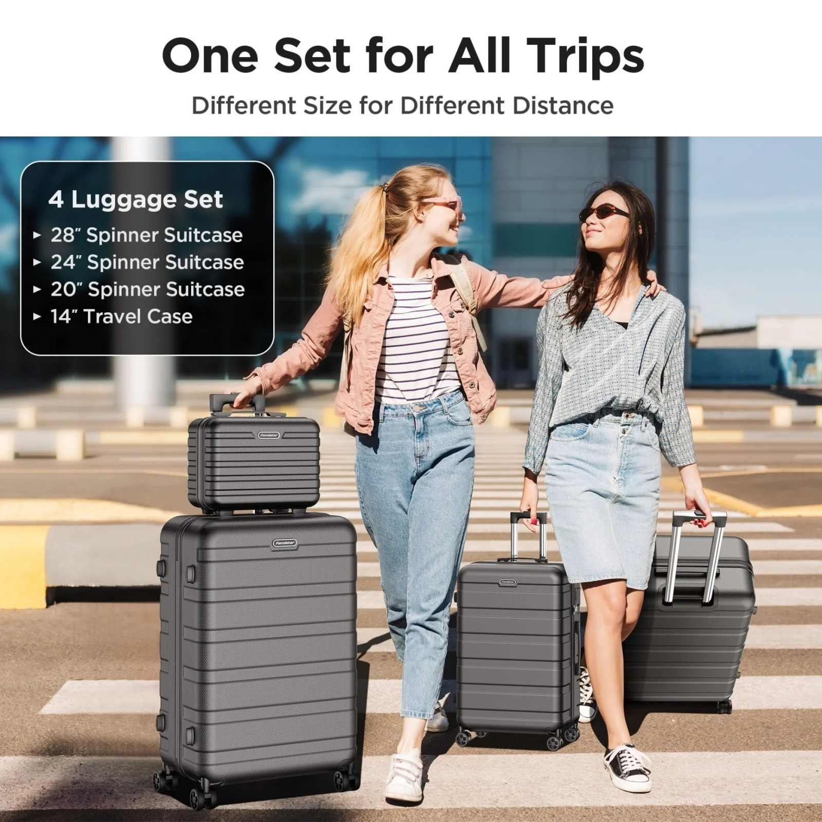 Famistar 11 Piece Hardside Luggage Suitcase Set with 360- Double Spinner Wheels TSA Style Lock, 14- Travel Case, 20" Carry-On Luggage, 24" Checked Luggage and 28" Checked Luggage, Black - Image 5