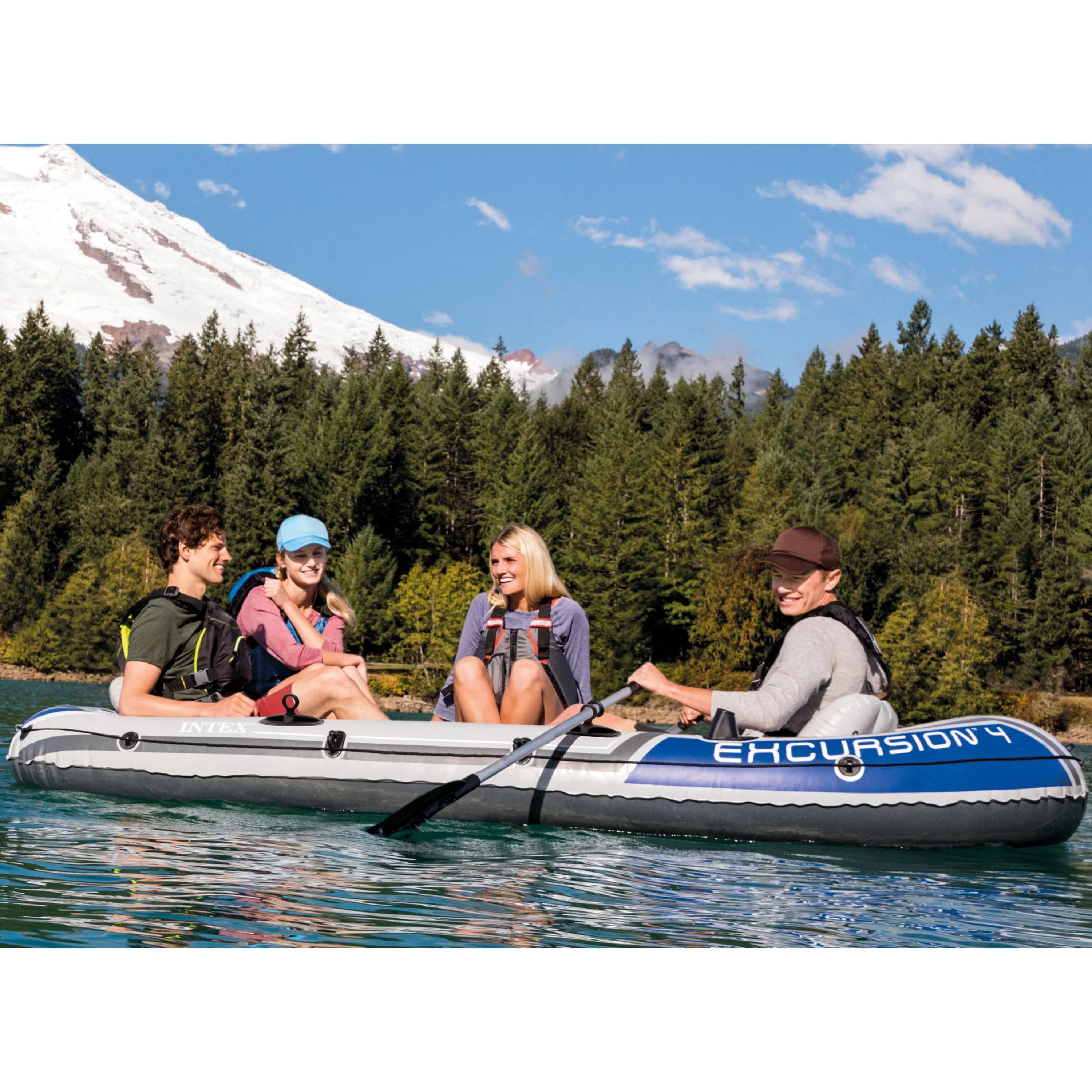 Intex Excursion 4 Person Inflatable Rafting and Fishing Boat Set with 2 Oars - Image 2