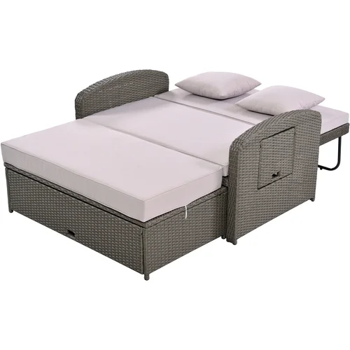 Harper & Bright Designs Rattan Outdoor Double Lounge Chaise 2-Person PE Wicker Outdoor Patio Sunbed with Canopy Cover for Backyard Garden Balcony, Beige+Black - Image 106