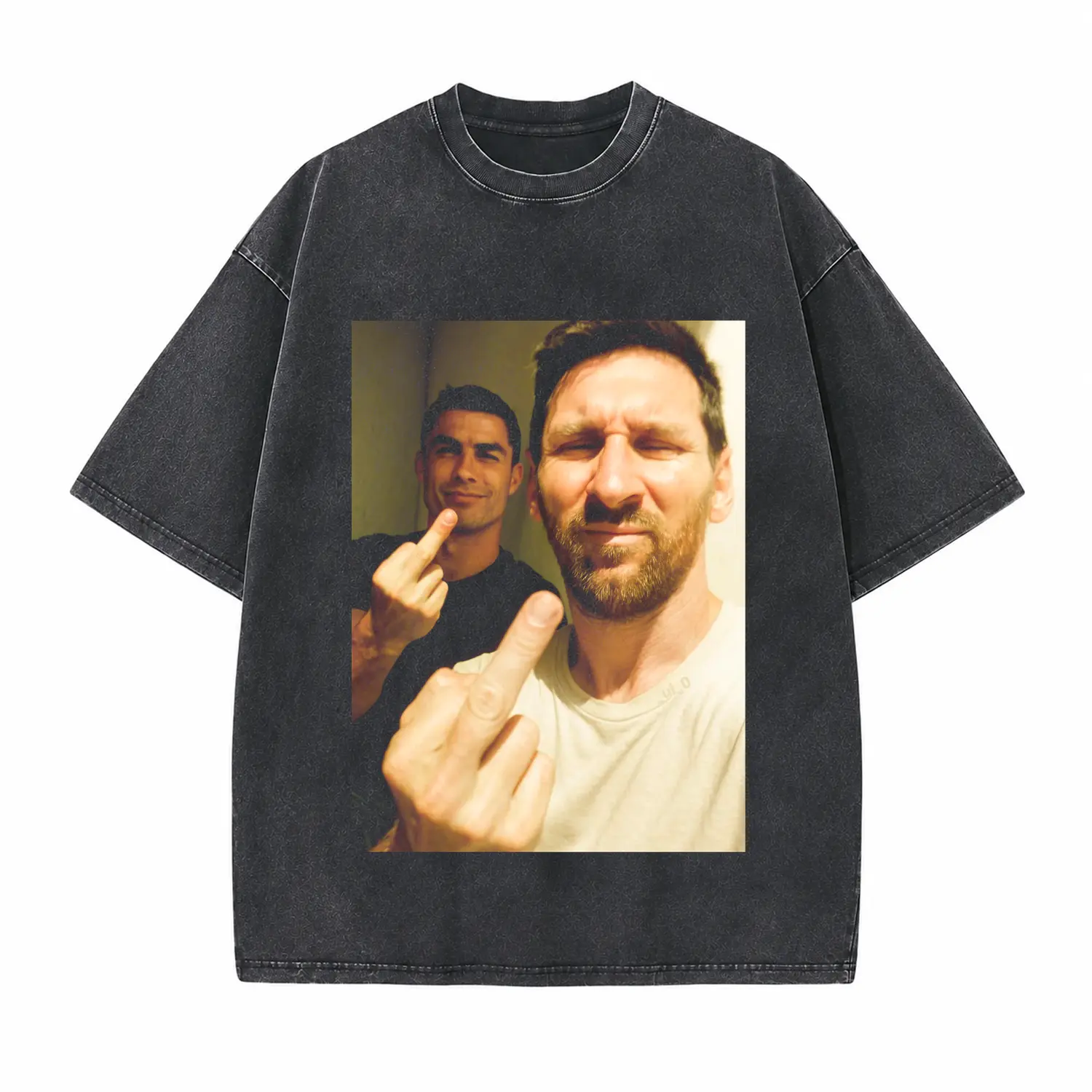 Funny Middle Finger Football Star Meme Graphic Printed Unisex Washed T-Shirt