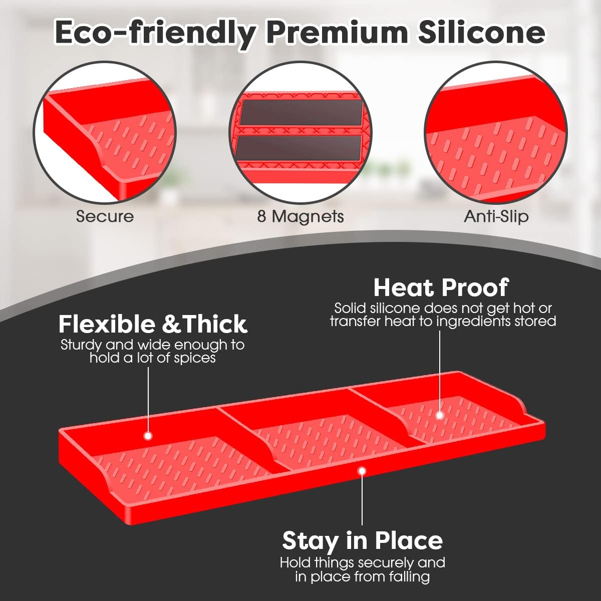 Stove Top for Shelf Silicone,30 Inch Magnetic Over the Stove Spice Rack of Shelf,Kitchen Shelf for Stove Organizer Magnet Above Stovetop Flat Back of Stove Storage Suctioned Shelf for The Stove-Red