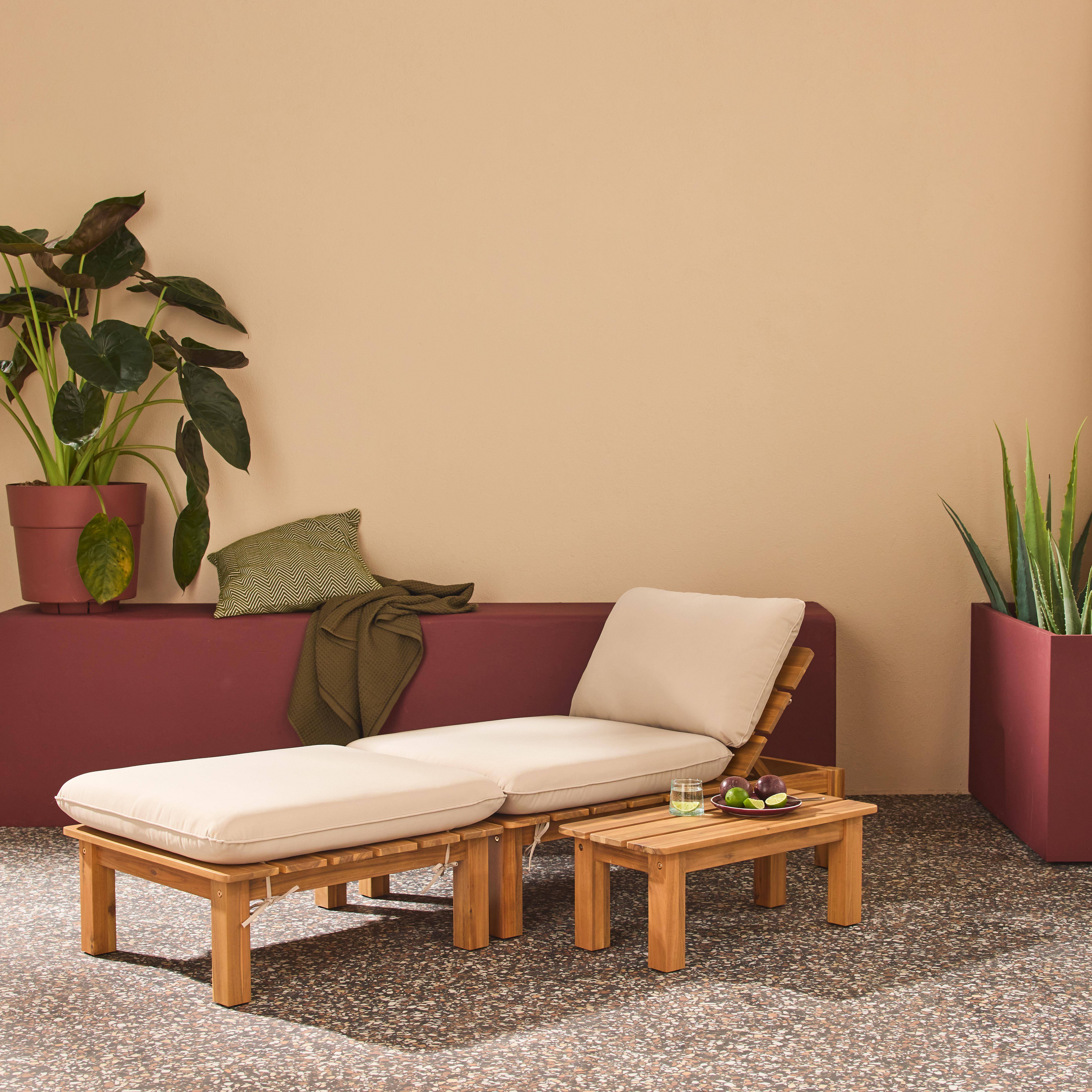 Mae - Conjunto tumbona modular de madera de acacia con múltiples posiciones y mesa