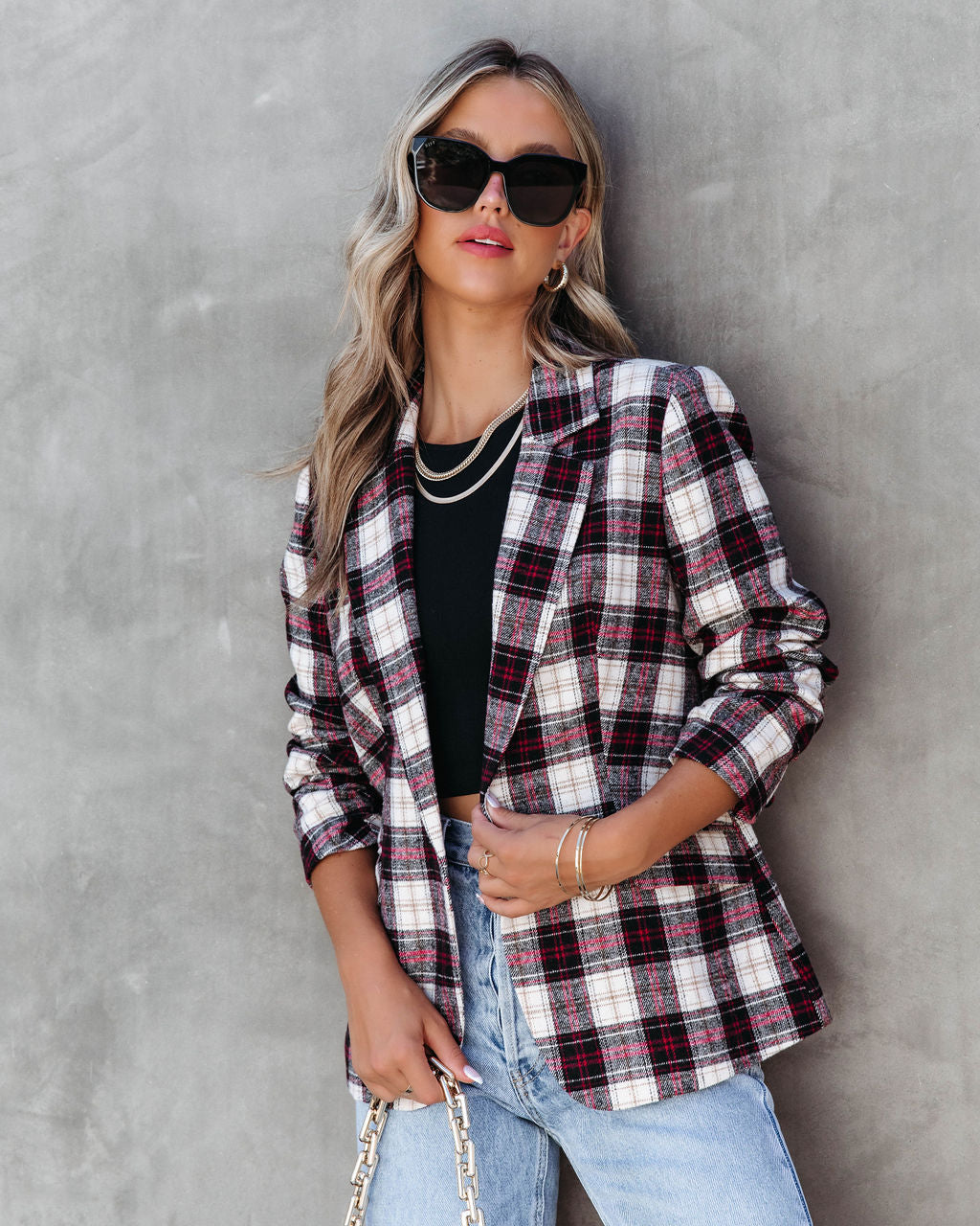Big Apple Dreams Pocketed Plaid Blazer - Se7enfashion