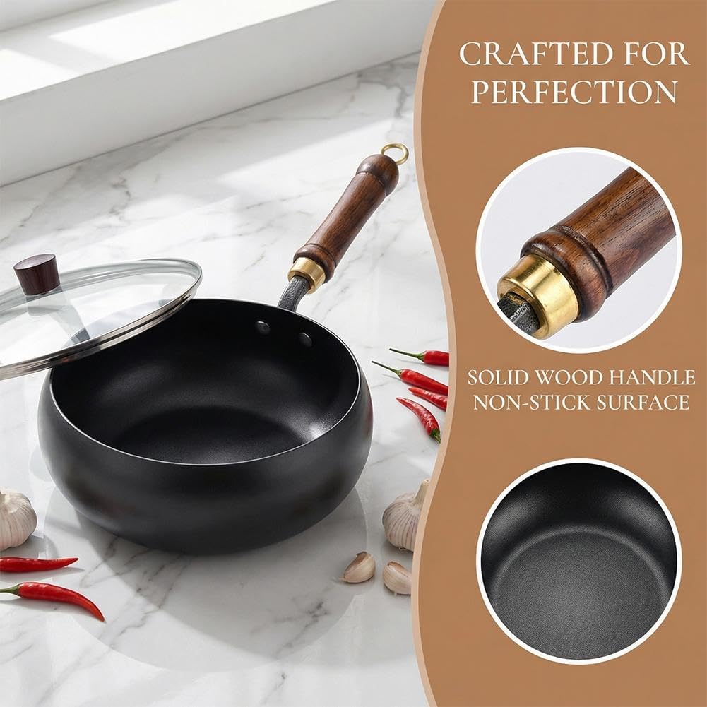 Uncoated Thick Iron Pot,Japanese Casts Irons Cookware,24cm Pure Iron Wok with Lid,Handmade Multifunctional Non Stick Cast Irons Skillet,High Purity Frying Pan for Cooking (24cm with cover)