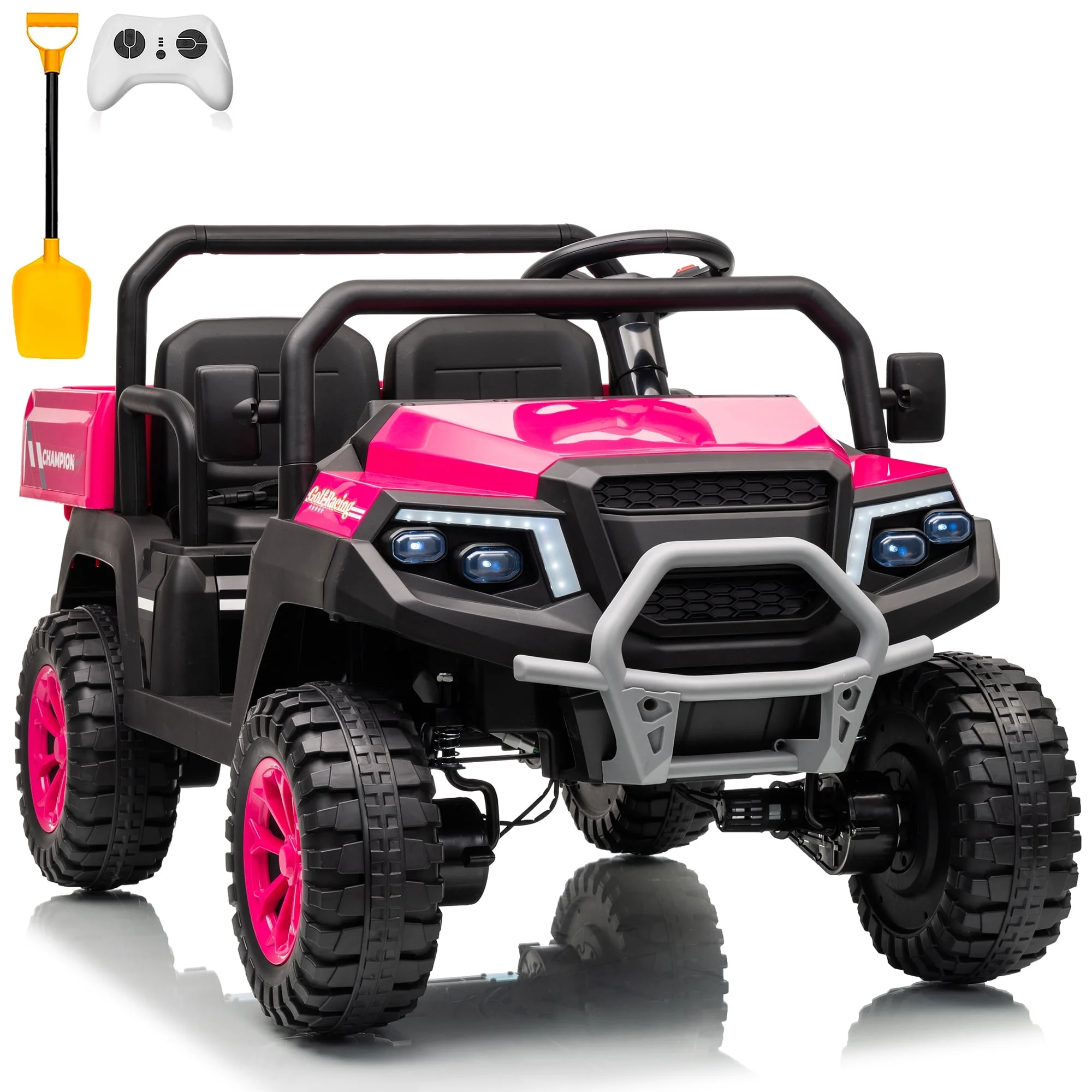 Joyracer 4WD 24 Volt Ride on Toys UTV with 2 Seater & Remote Control, Kids Electric Golf Cart w/ 4x200W Power Motors, Tiltable Trailer & Shovel, 4 Wheels Spring Suspension, Bluetooth USB Music, Black - Image 28