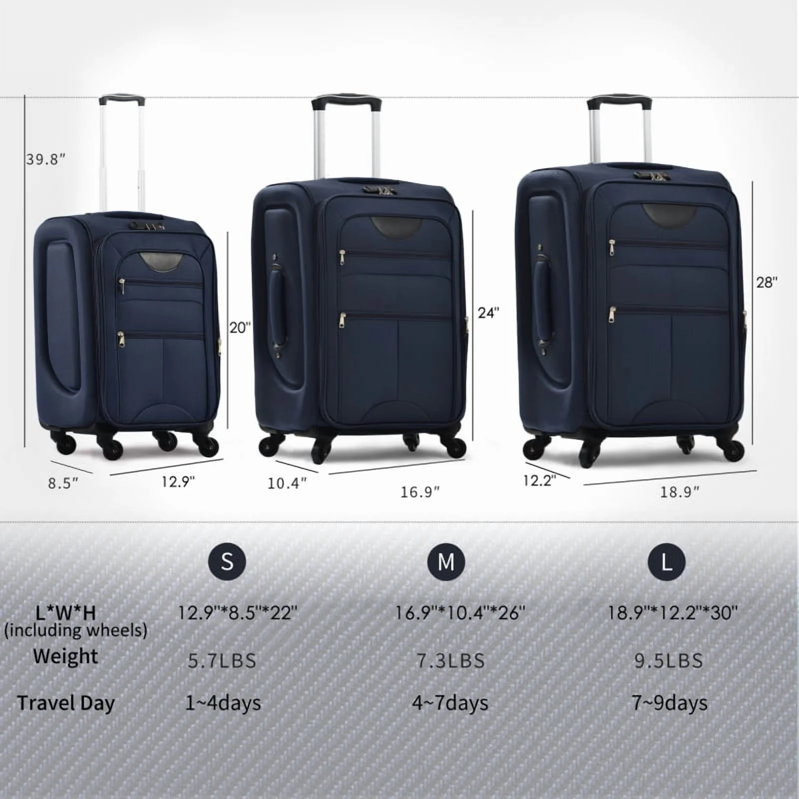 Softside Luggage Expandable 3 Piece Set Suitcase Upright Spinner Softshell Lightweight Luggage Travel Set - Image 27