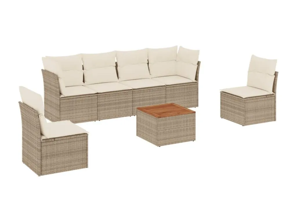 Set sofás de jardín 7 piezas y cojines ratán sintético beige sisd67050