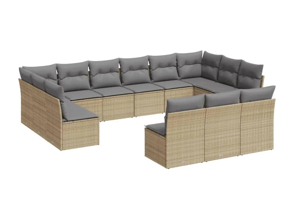 Set sofás de jardín con cojines 13 pzas ratán sintético beige iqhc62308