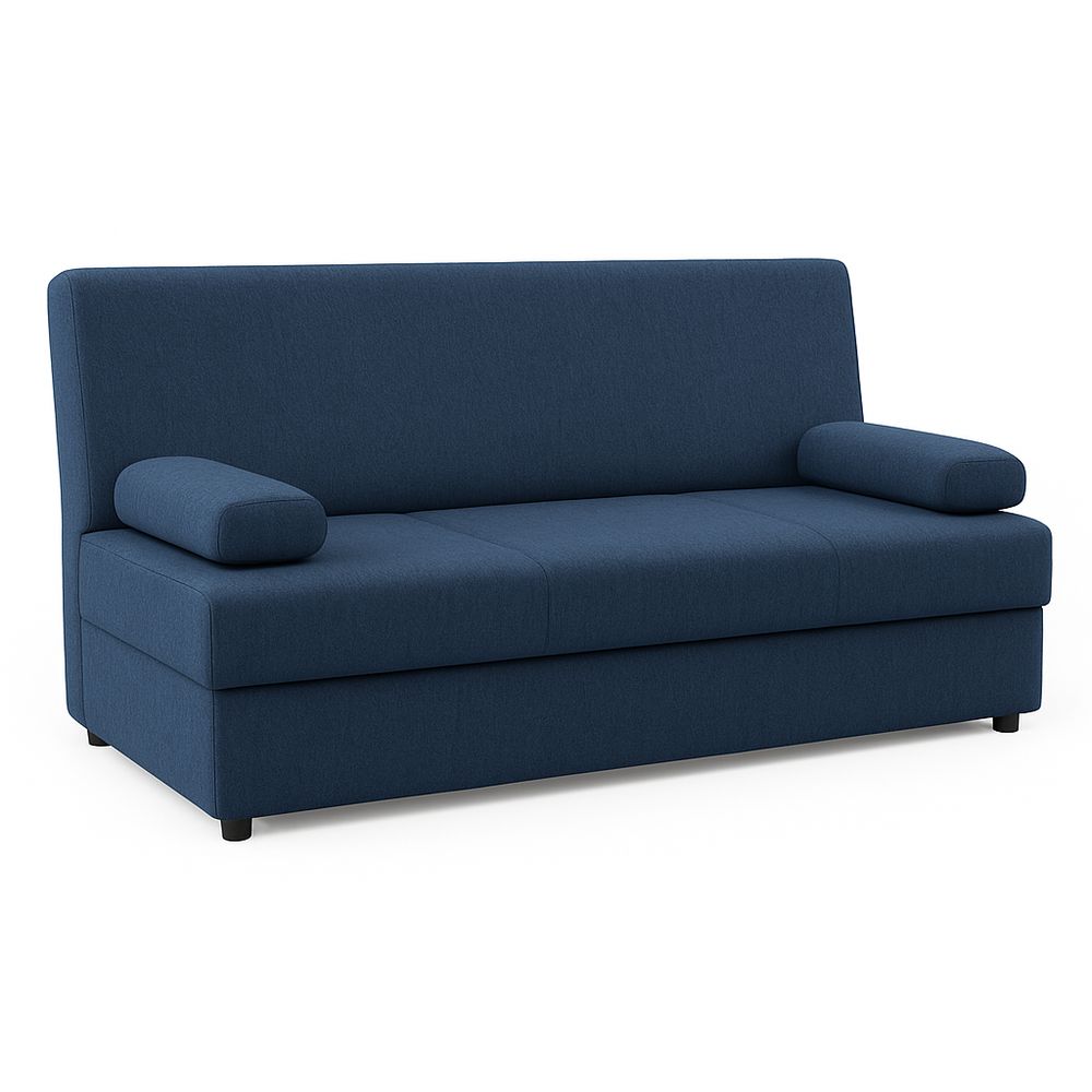 Sofá Cama Moderno de Tela en Azul Marino, Estructura Sólida con Almohadas, Ideal para Salones y Habitaciones, Diseño Elegante y Compacto