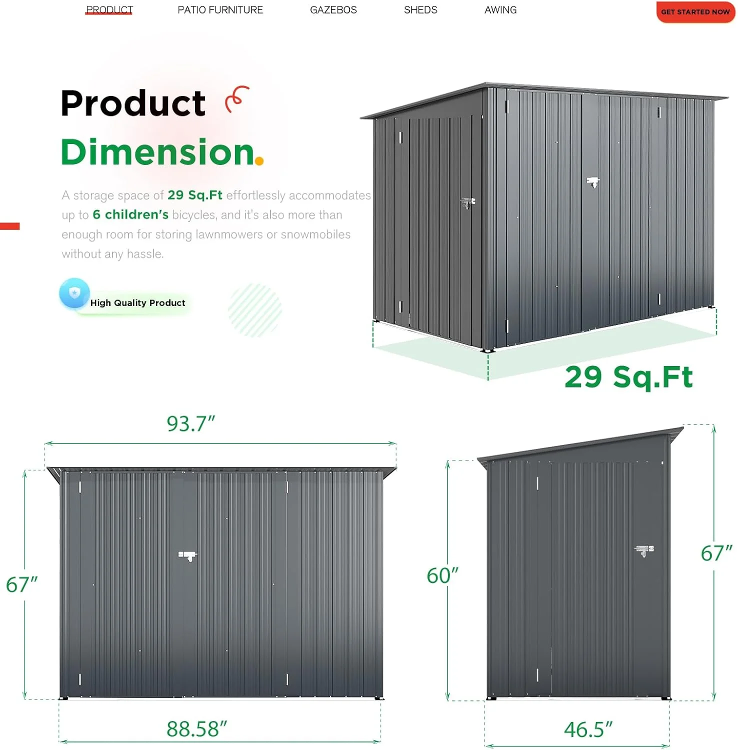 YODOLLA Outdoor Storage Shed, 3 x 7 Ft Bike Sheds & Outdoor Storage, Small Metal Outdoor Storage Cabinet for Garden - Image 12