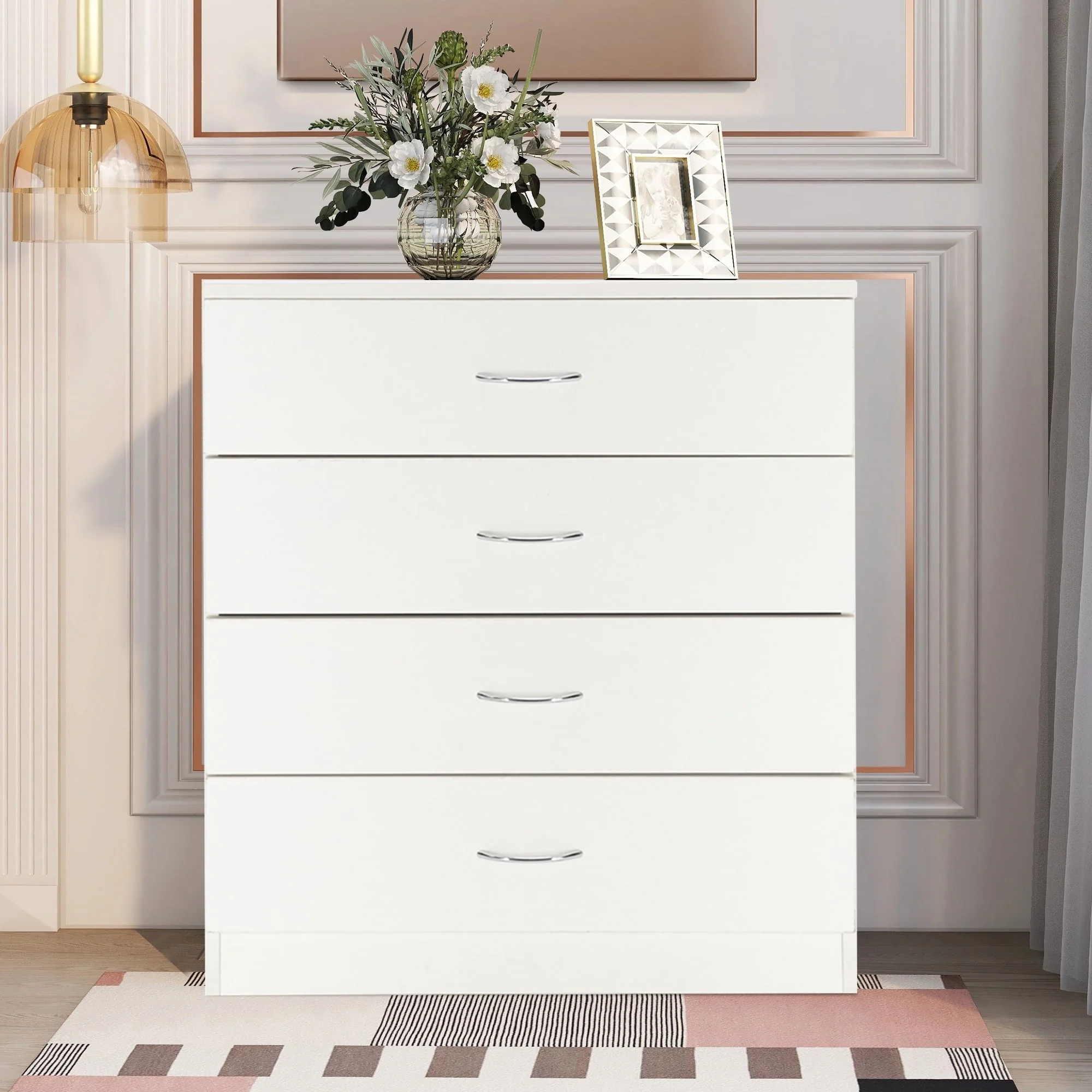 BTMWAY 4 Drawers Chest of Drawers, Wooden Chest of Drawers Storage Cabinet, Heavy Duty Wood Dresser Chest Cabinet for Bedroom, 25.98'' x 14'' x 22.05'', White - Image 4