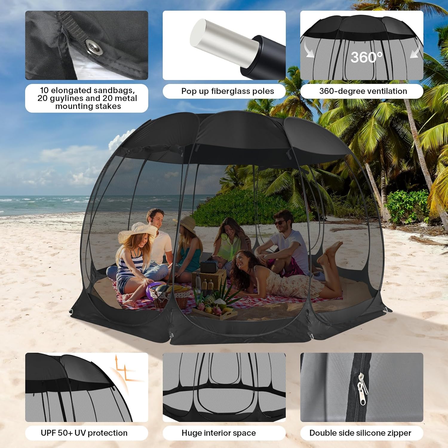 Screen gazebo sleeps 6-10-15 people Igloo-style canopy tent mosquito net on the sides Perfect
