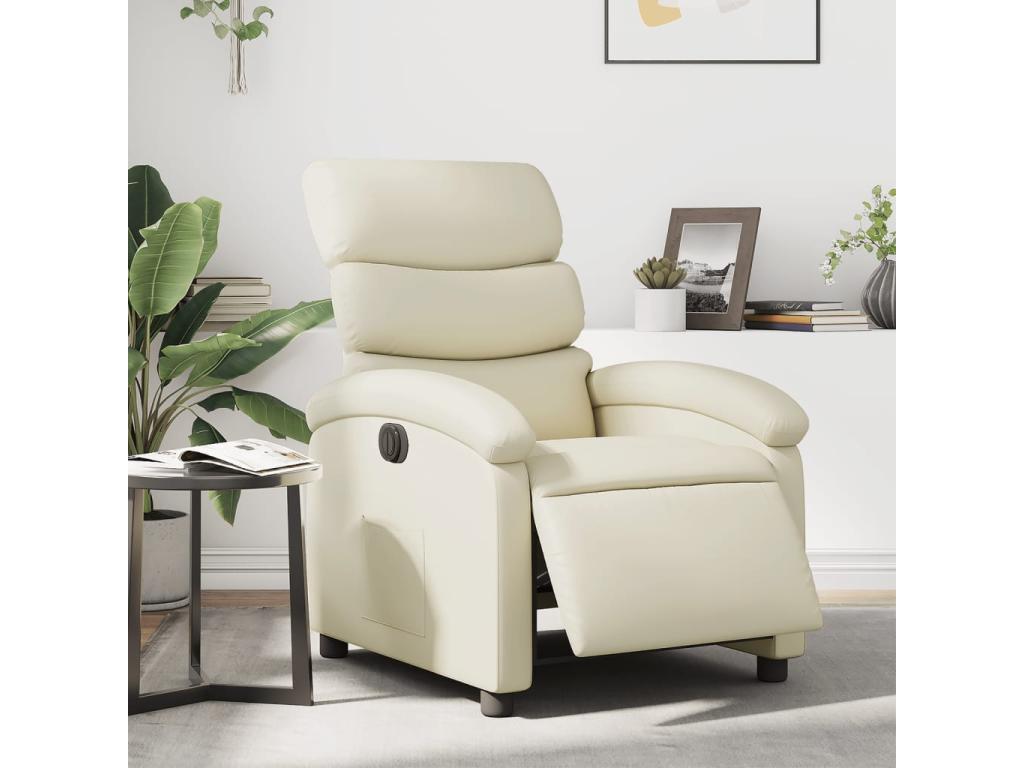 Sillón reclinable eléctrico de cuero sintético crema