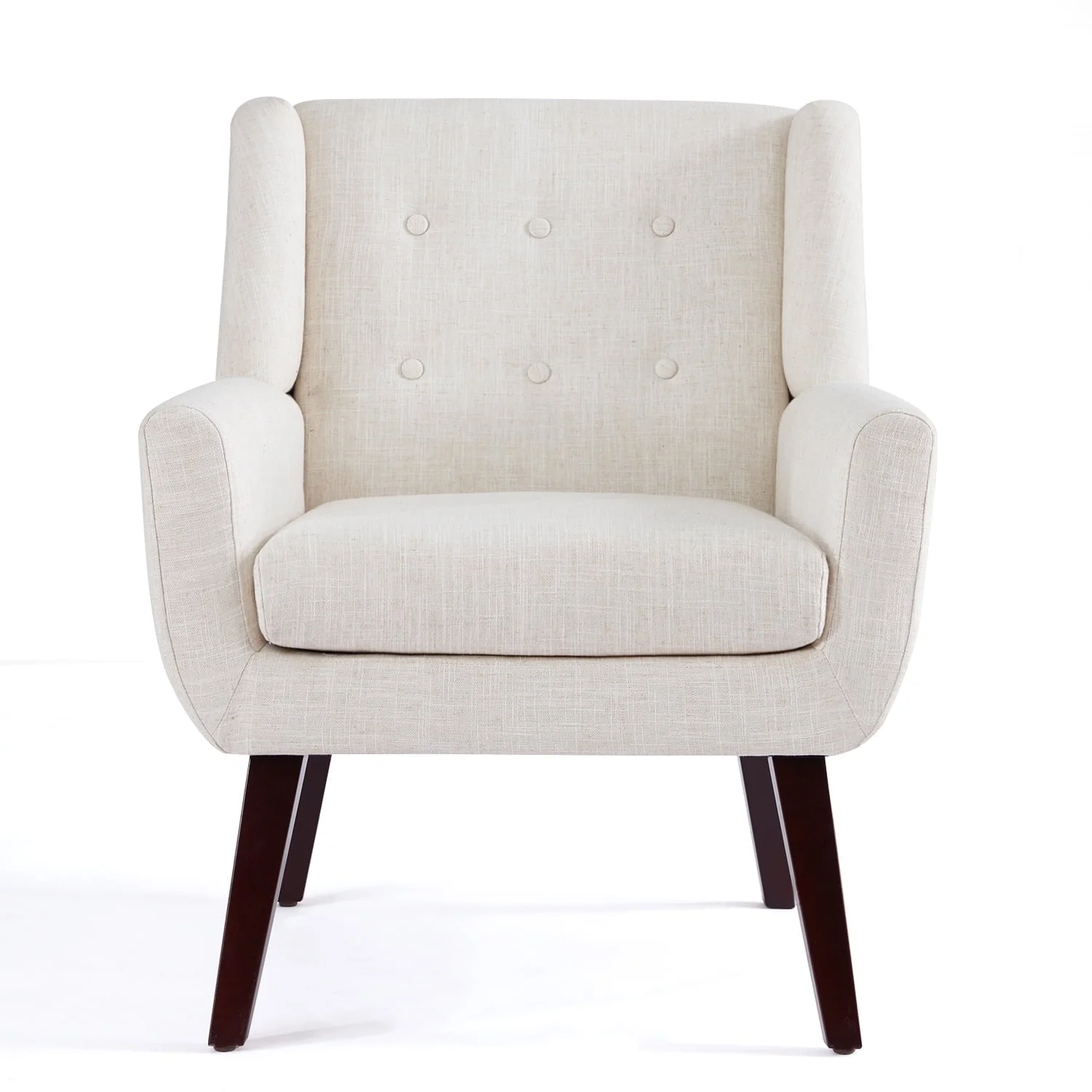 HUIMO Accent Chair, Button-Tufted Upholstered Living Room Chairs, Mid Century Modern Comfy Reading Chairs for Bedroom, Living Room, Beige - Image 9