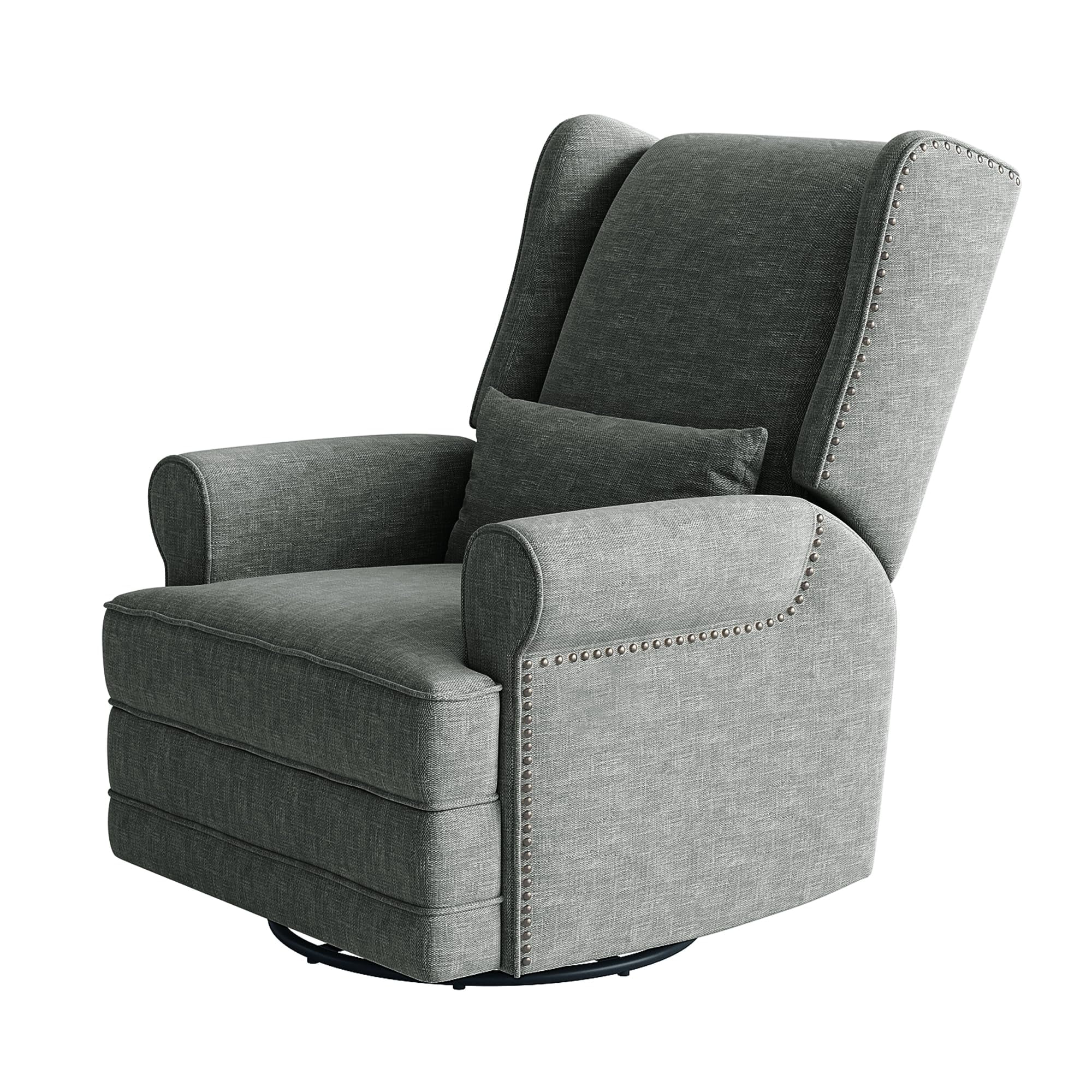 Royalcraft Swivel Nursery Glider Recliner, Comfy Upholstered Glider Chair with Lumbar Pillow and Footrest, Beige - Image 17