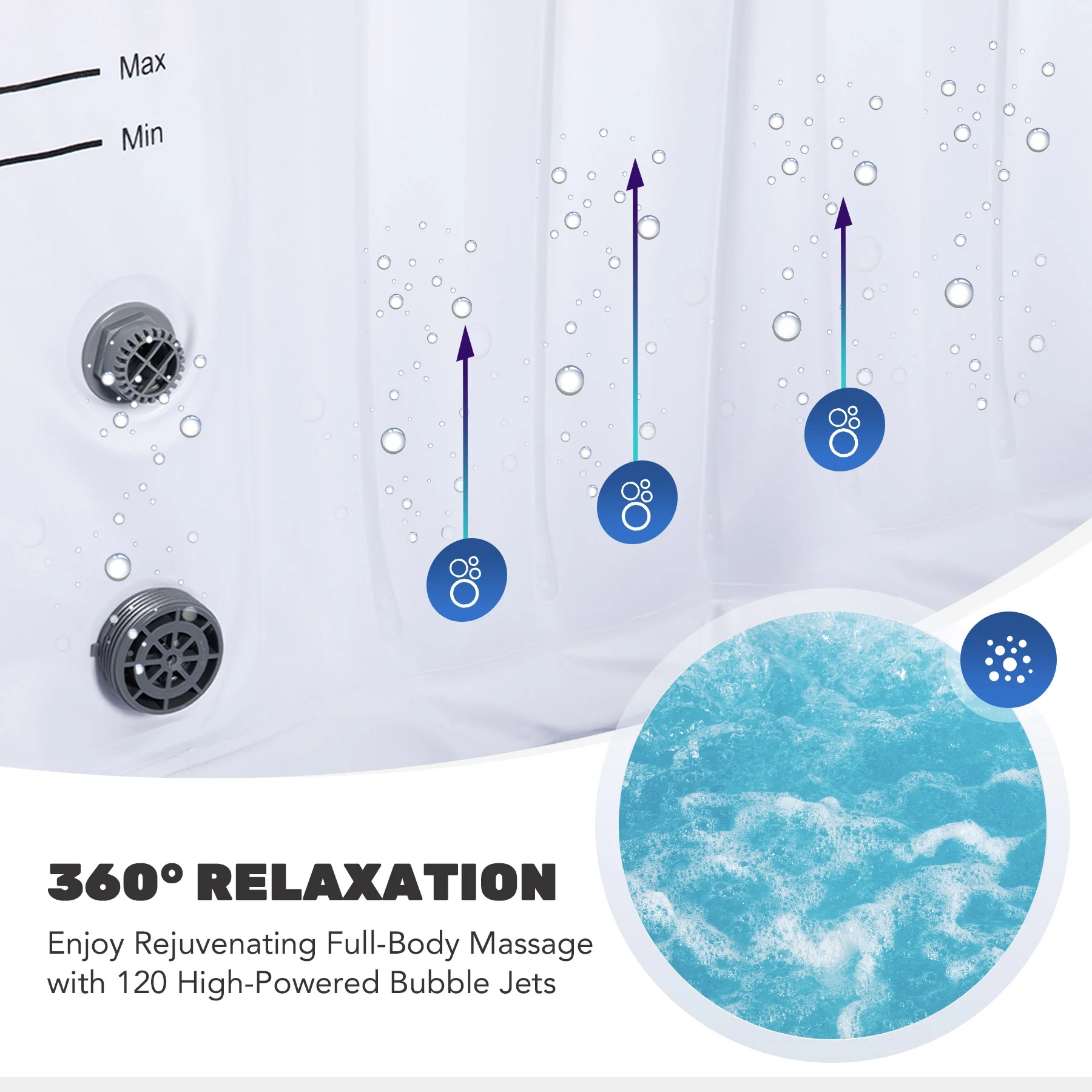 CO-Z 5x5ft PVC Square Inflatable Spa Tub & 120 Massaging Jets for Patio & More for 4-person Blue - Image 5