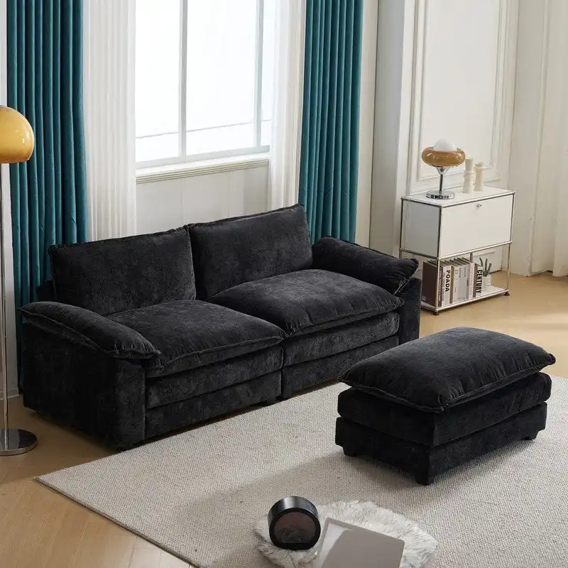 Chenille Two-Seater Sofa with Footstool - 2+1 Indoor Double Bag, Dimensions: 217*141*85
