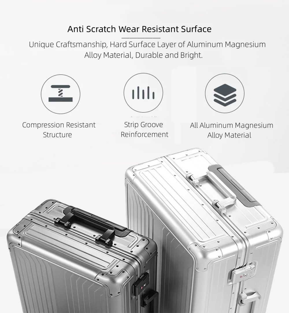 All Aluminum Magnesium Hardshell Carry on Luggage with Wheels, Modern Zipperless Hardshell Checked Luggage with TSA Lock, Airline Approved Metal Suitcase Travel Metal Rolling Luggage - Image 6