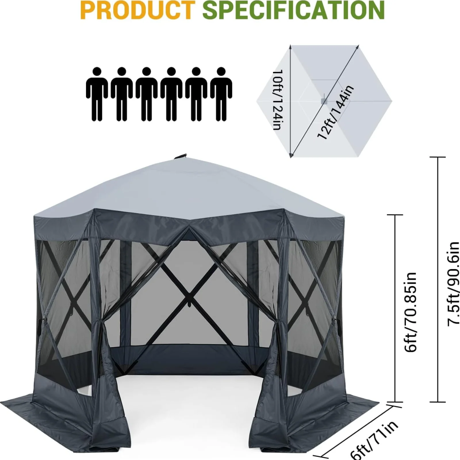 Pop Up Gazebo,Portable Outdoor Camping Canopy Screen Tent With Waterproof 6 Sidewalls&Mosquito Netting,Easy Up Windproof & Waterproof Party Tent For Lawn Garden Backyard,Grey/Brown - Image 11