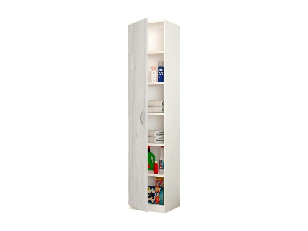 Armario multiusos 1 puerta Dramse, Muebles multifuncionales, casillero de zapatos, Armario de escobas, Made in Italy, 40x36h186 cm, Tucasago y Cemento