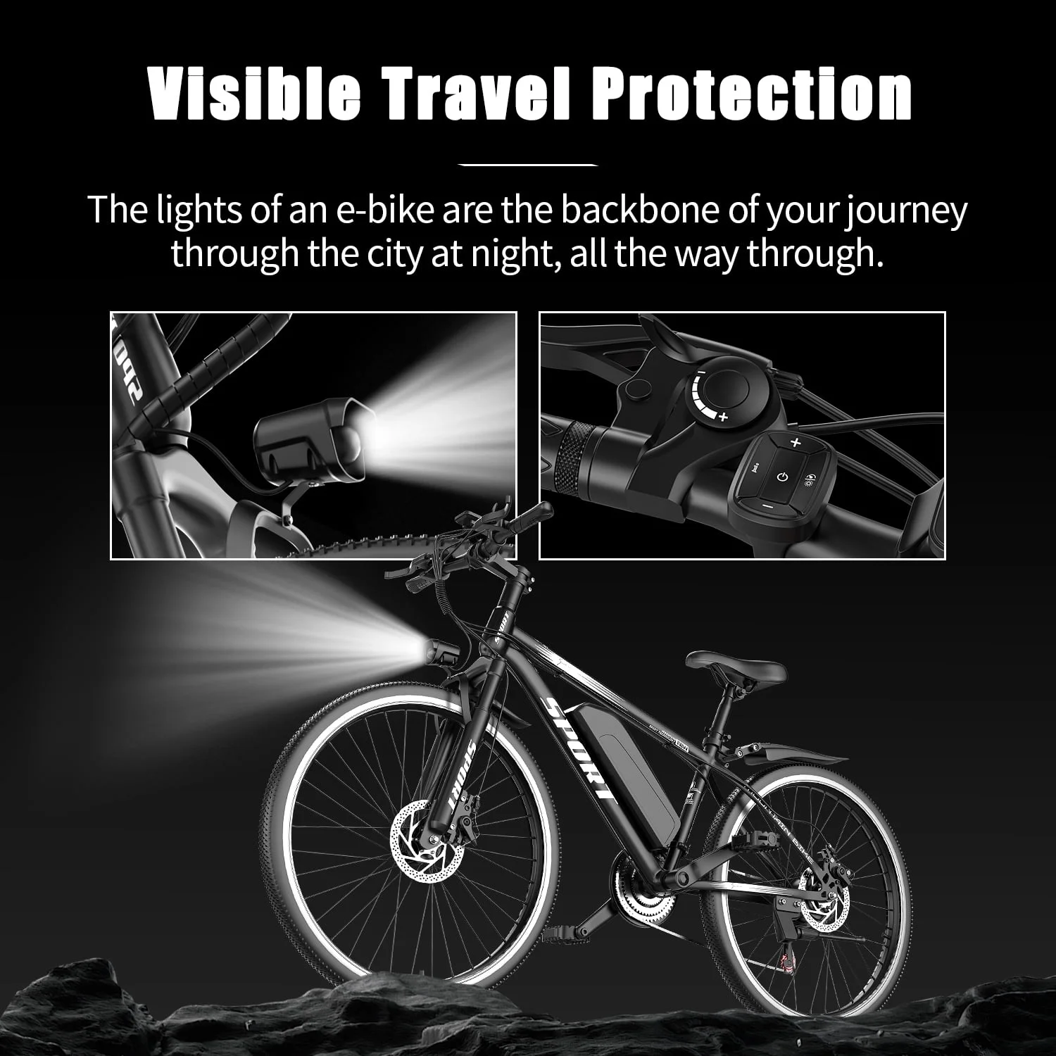26" Electric Bike for Adults with Peak 750W Brushless Motor, 35Miles 22MPH Commuting Electric Mountain Bike with 36V 10AH Removable Battery, 7-Speed, Front Fork Suspension - Image 9
