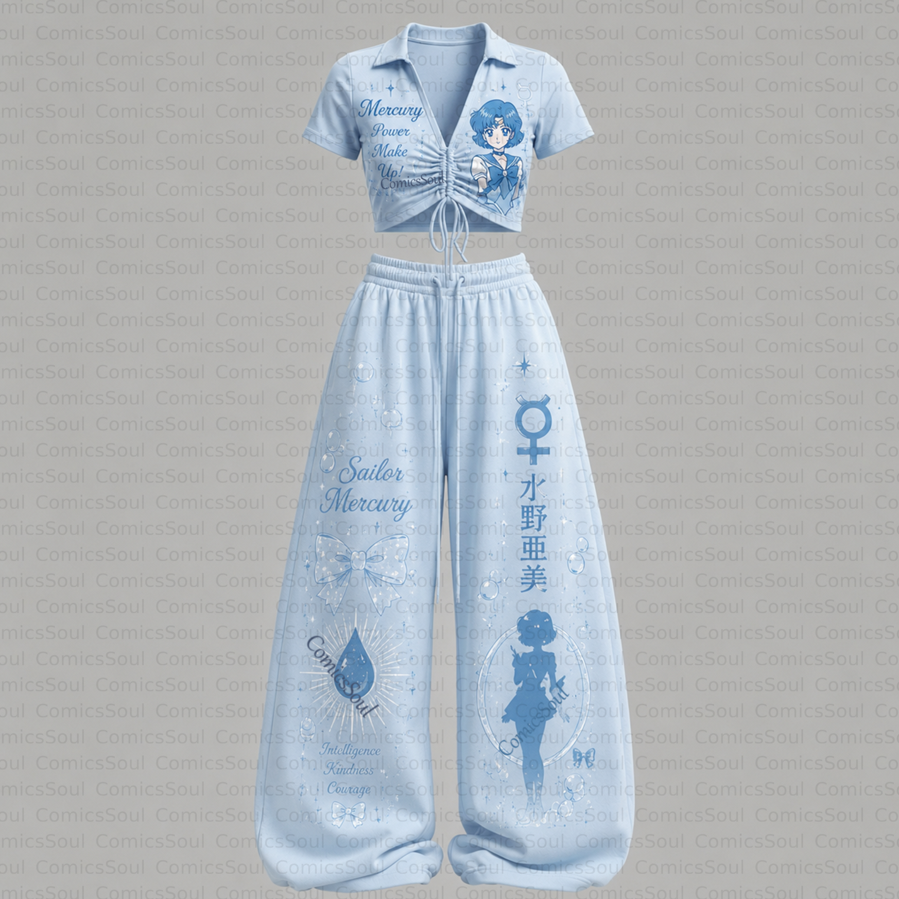 Sailor Moon Drawstring Short Sleeve Top & Long Pants Two-Piece Set