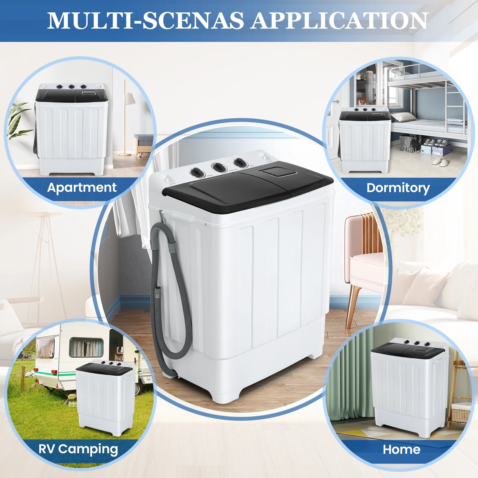 Qhomic Portable Washer 30lbs, 2-in-1 Twin Tub Washer & Dryer Combo Compact Semi-Automatic Washing Machine with Drain Pump, Black - Image 22