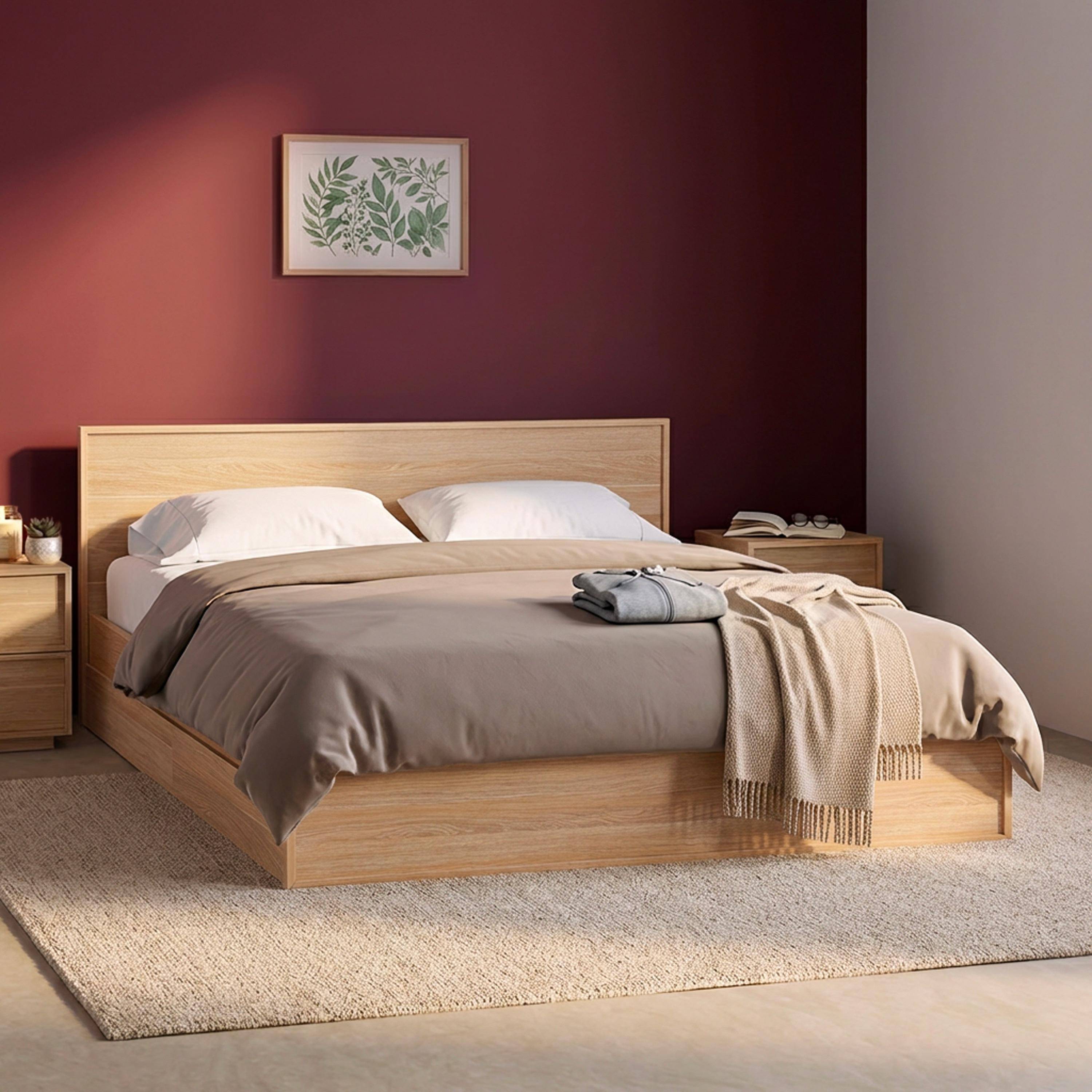 Kuba - Cama con somier de láminas y cabecero 160x200cm + 4 cajones decoración madera