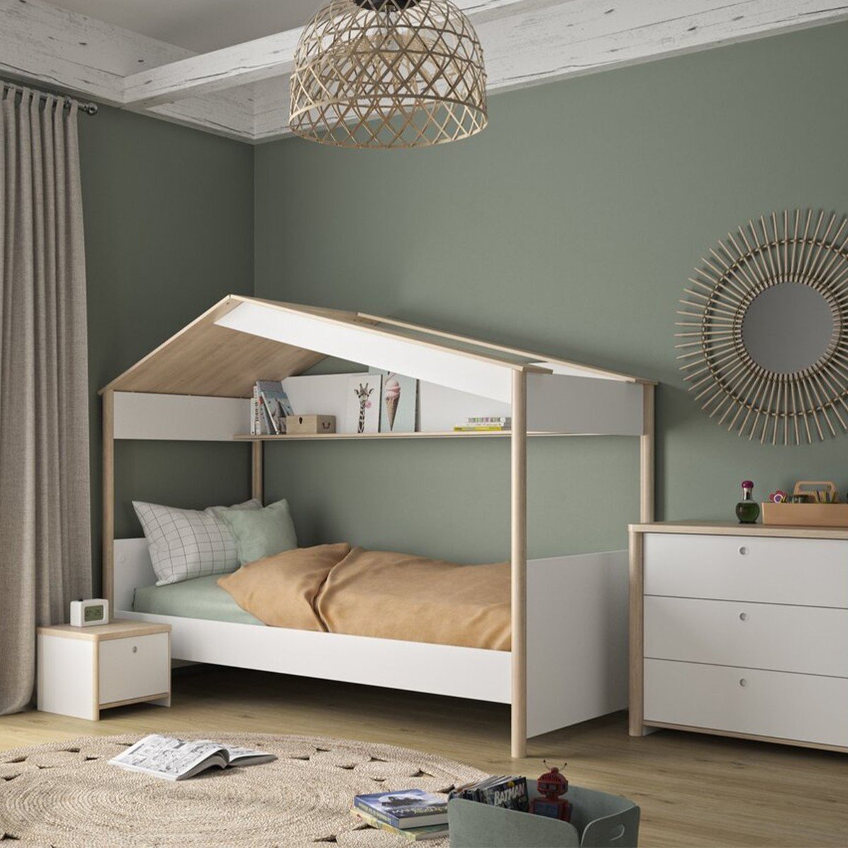 Calicosy - MATIS Hutbed 90x200 cm - H165 cm - Wit Hout