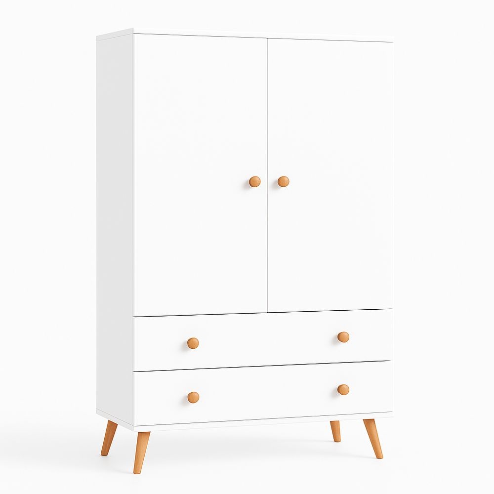 Armario Multiusos Blanco Madera 2 Puertas 2 Cajones Dormitorio/Salón 180x90x50 cm