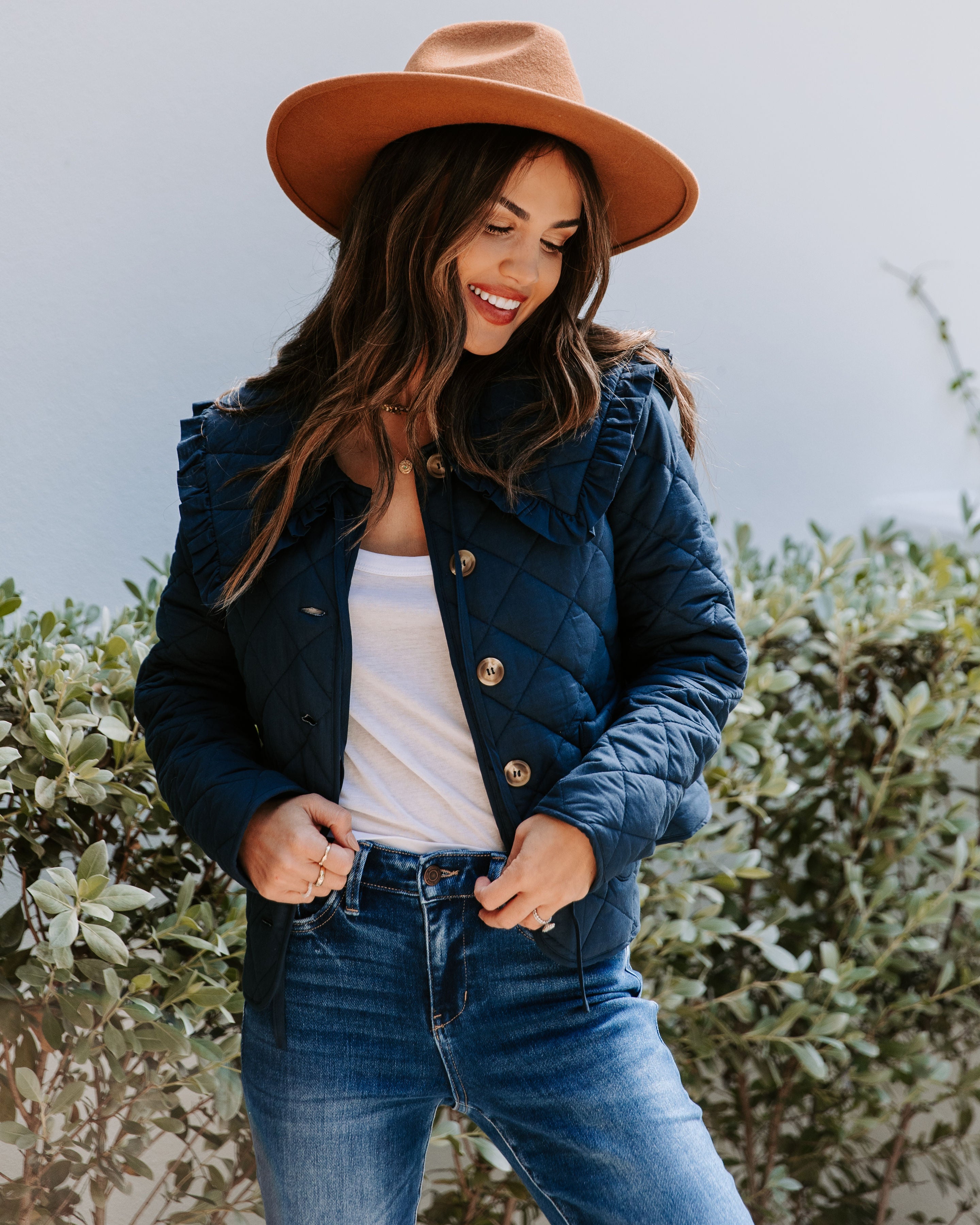 Loretta Cotton Pocketed Quilted Jacket - Navy - Se7enfashion