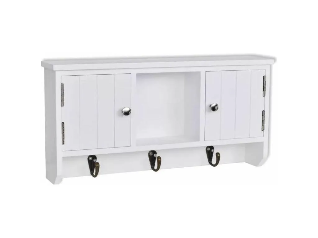 Armario de pared para llaves y joyas con puertas y ganchos Blanco