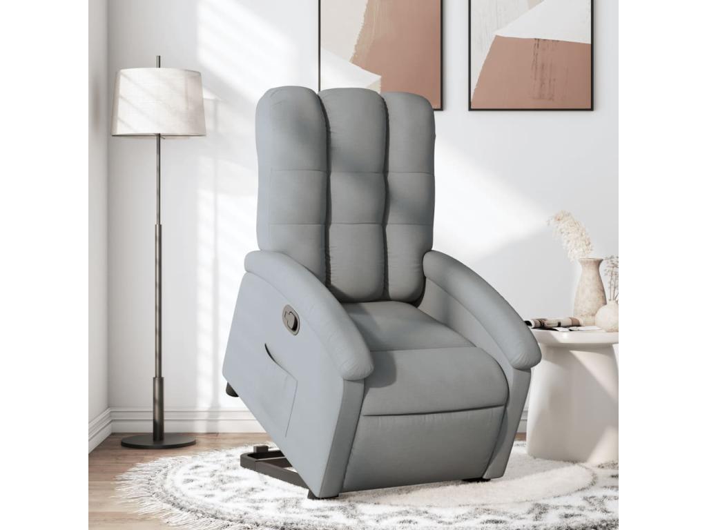 Sillón reclinable elevable de tela gris claro