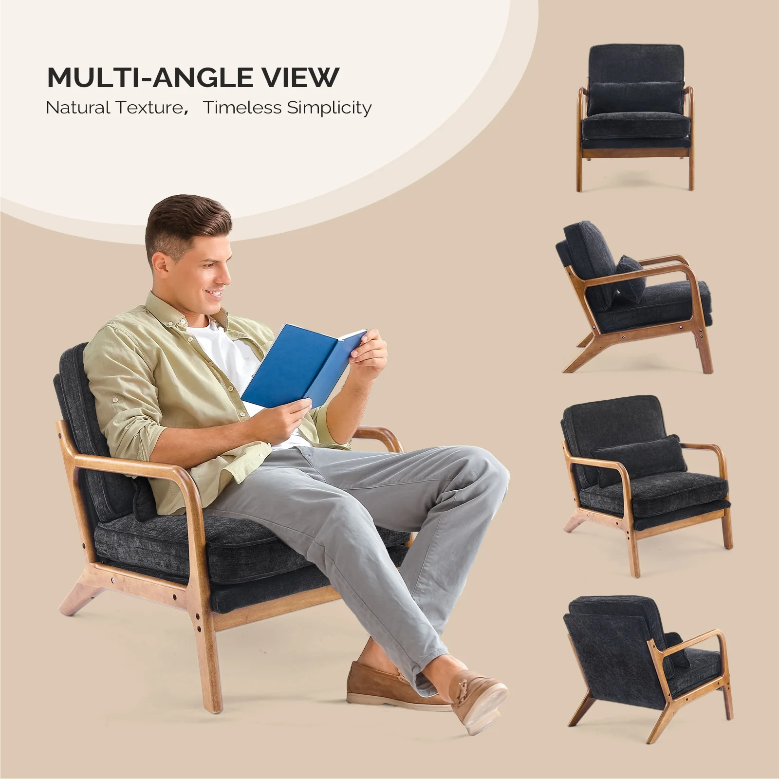 Ktaxon Accent Chair Corduroy Upholstered Armchair, Reading Club Chair with Pillow and Solid Wood Frame for Living Room Bedroom Furniture Off White - Image 58