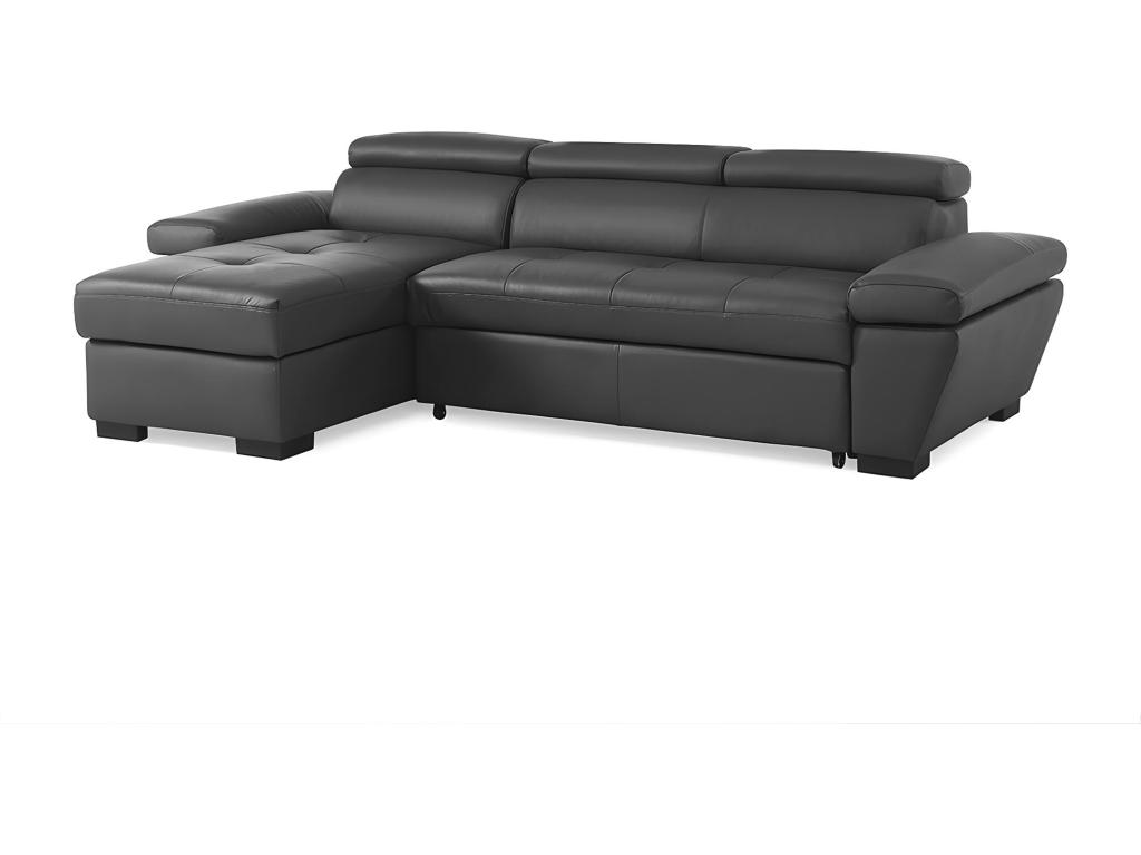 Sofá cama rinconero de piel JONOVA - Gris antracita - Ángulo izquierdo