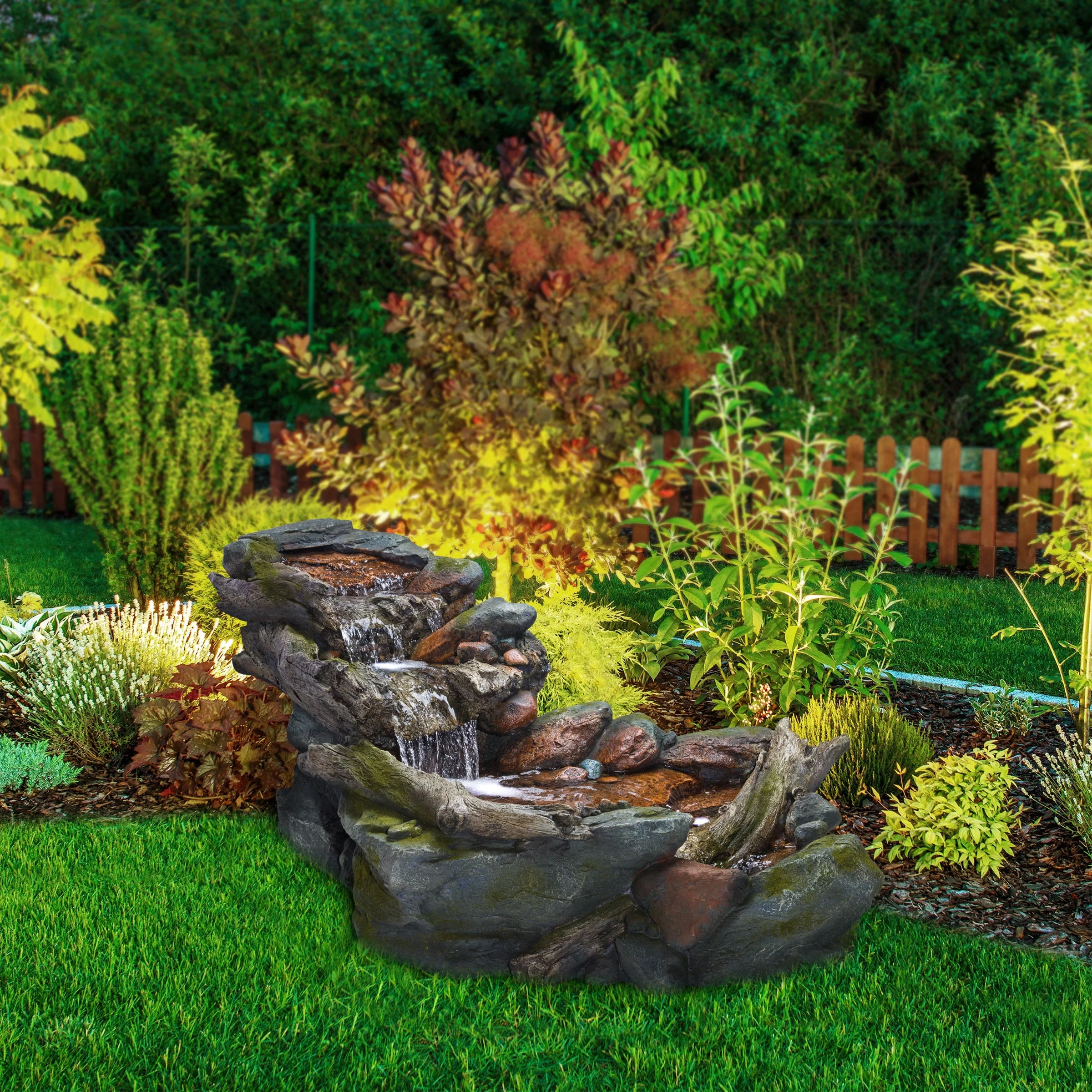 Alpine Corporation Outdoor 3-Tier Rainforest Rock Water Fountain with LED Lights - Image 7