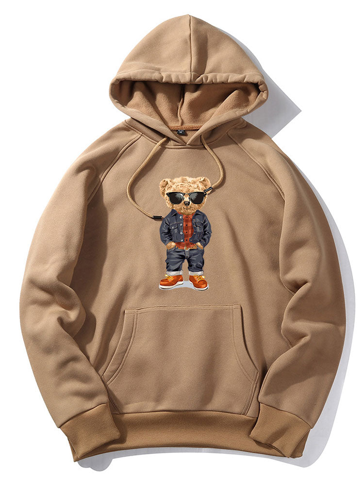 Denim Bear Print Hoodie