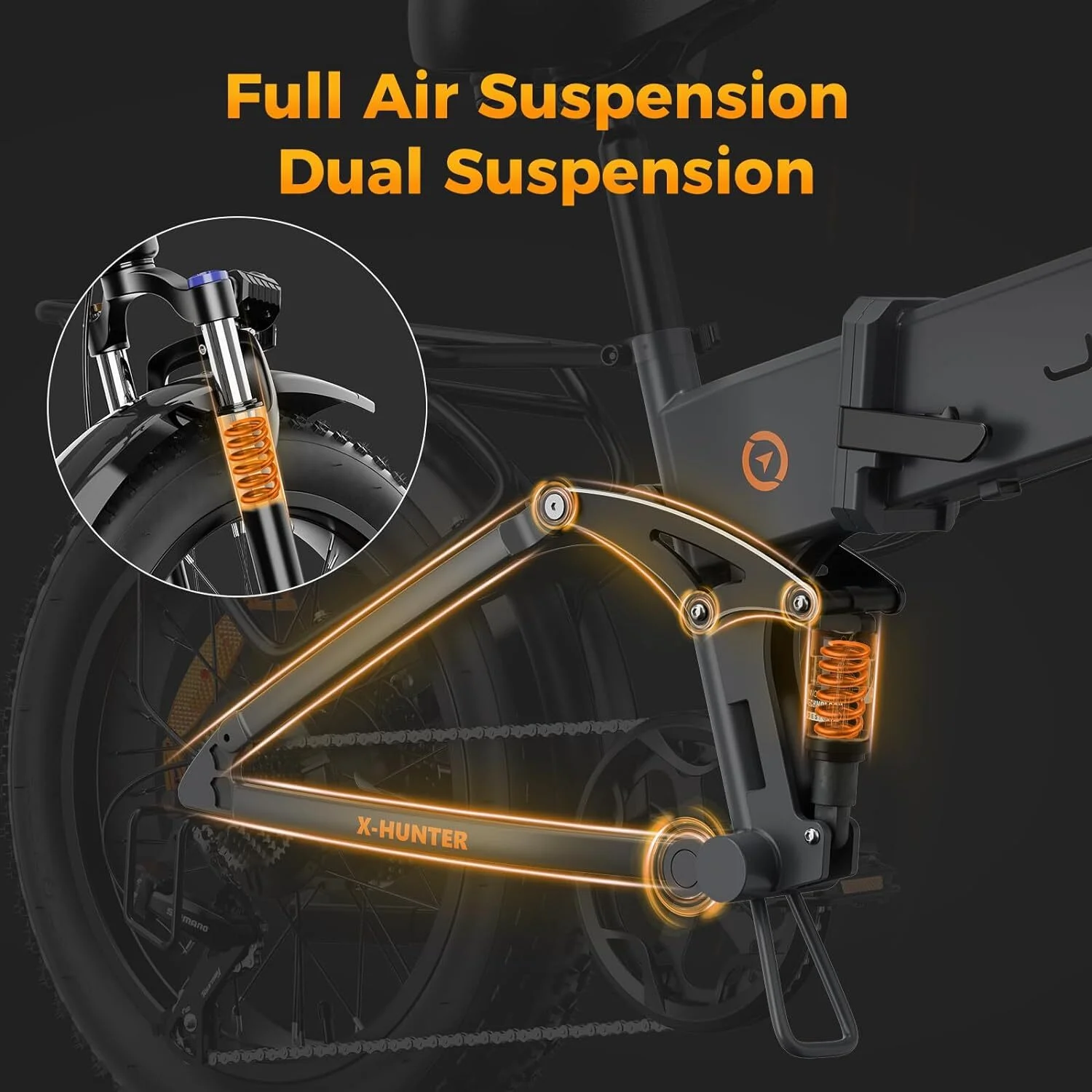 Jasion X-Hunter Electric Bike for Adults, 750W Motor Electric Bicycle with 48V 13AH Removable Battery, 20" x4.0 Fat Tire Folding Ebike, Full Suspension, 7-Speed Bicycles - Image 6
