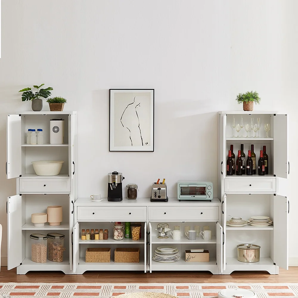 TrumanPick 61"H Large Buffet Sideboard Cabinet, TV Cabinet, Kitchen Pantry for Dining Room, Living Room, 61.3''L x 15''W x 29.8''H, White/Walnut - Image 25