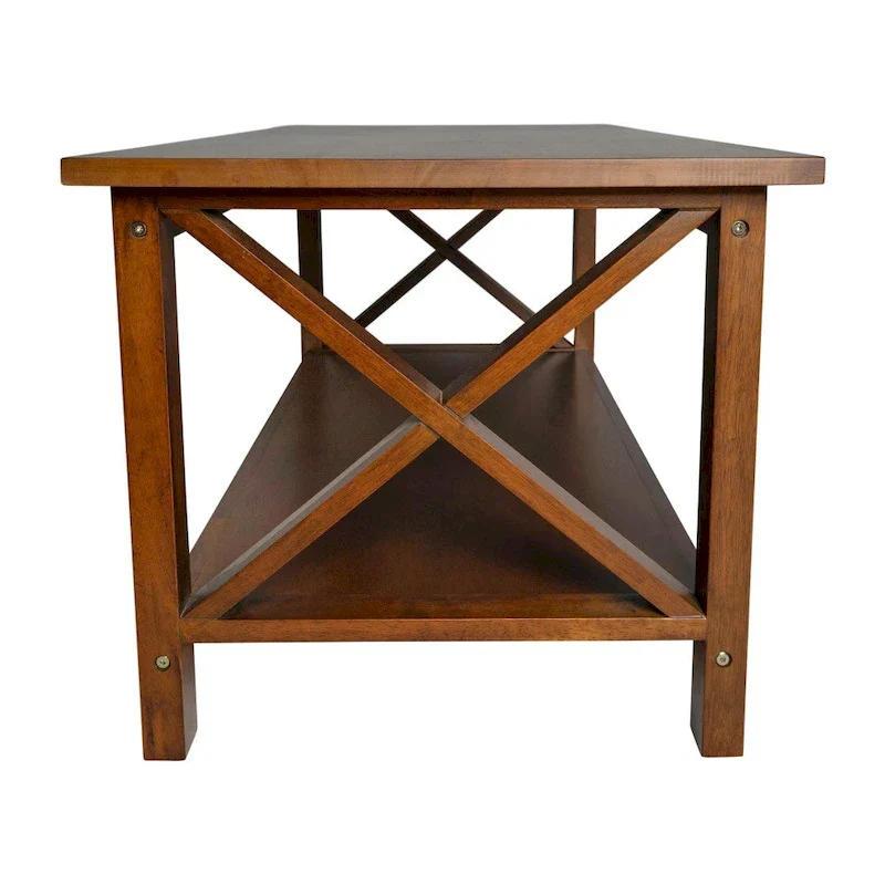 Farmhouse Coffee Table with Shelf and X-Frame Design
