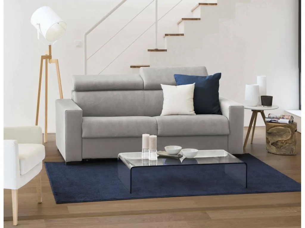 Sofá cama Vivircalido Sofá grande de 2 plazas Made in Italy Sofá de salón con apertura giratoria con reposacabezas regulables y reposabrazos 09770zpde