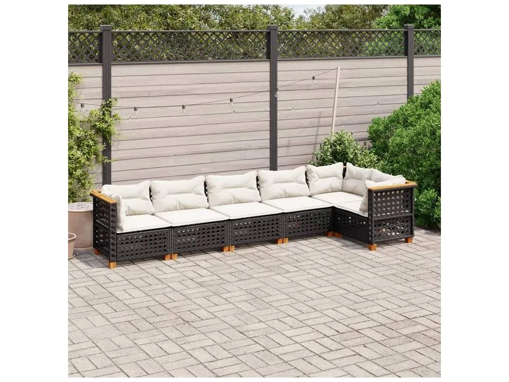Micasacool Set de sofás de jardín 6 piezas y cojines ratán sintético negro
