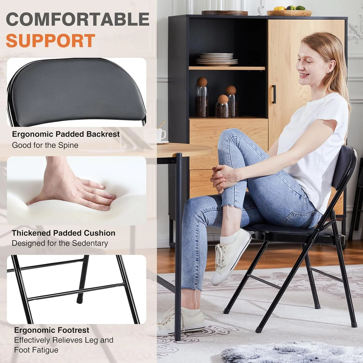 Sweetcrispy Folding Chair 12 Pack, Leather Padded Folding Chairs, Sturdy Metal Foldable Chairs