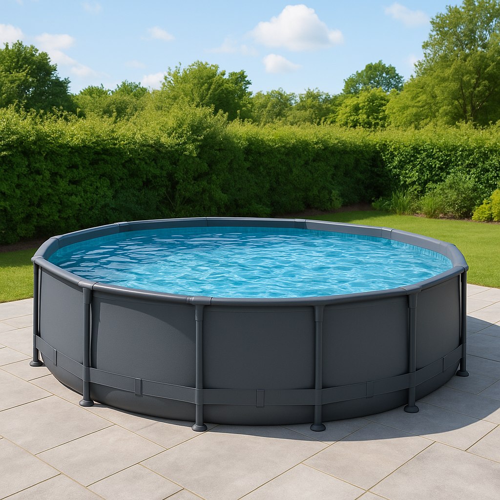 Piscina tubular redonda Redonda Sí Piscina Tubular PVC, Acero Jardín 457x107 cm Gris oscuro