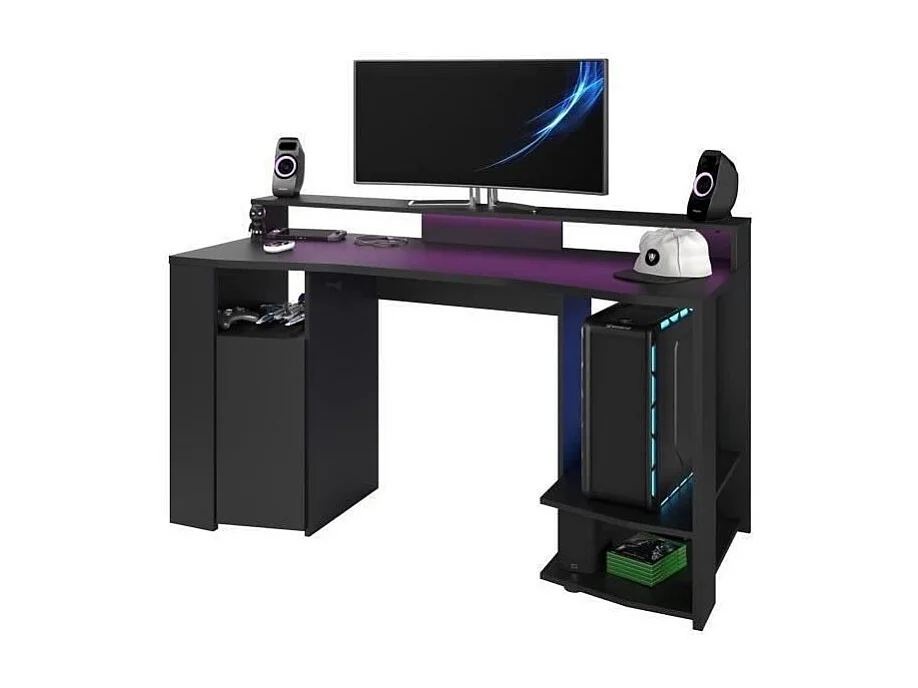 Escritorio Gaming LED Negro con Amplia Zona de Juego - L 152 x A 61,5 x H 86,7 cm