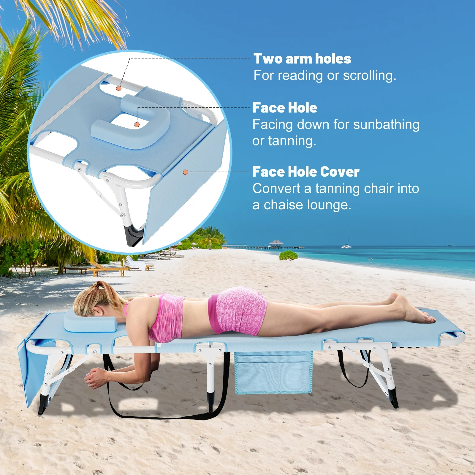 MOPHOTO Lounge Chair with Mattress, Outdoor Chaise Lounge Support 440 Lbs, Adjustable Portable Heavy Duty Sleeping Cots Bed for Camping, Pool, Beach, Patio - Image 42
