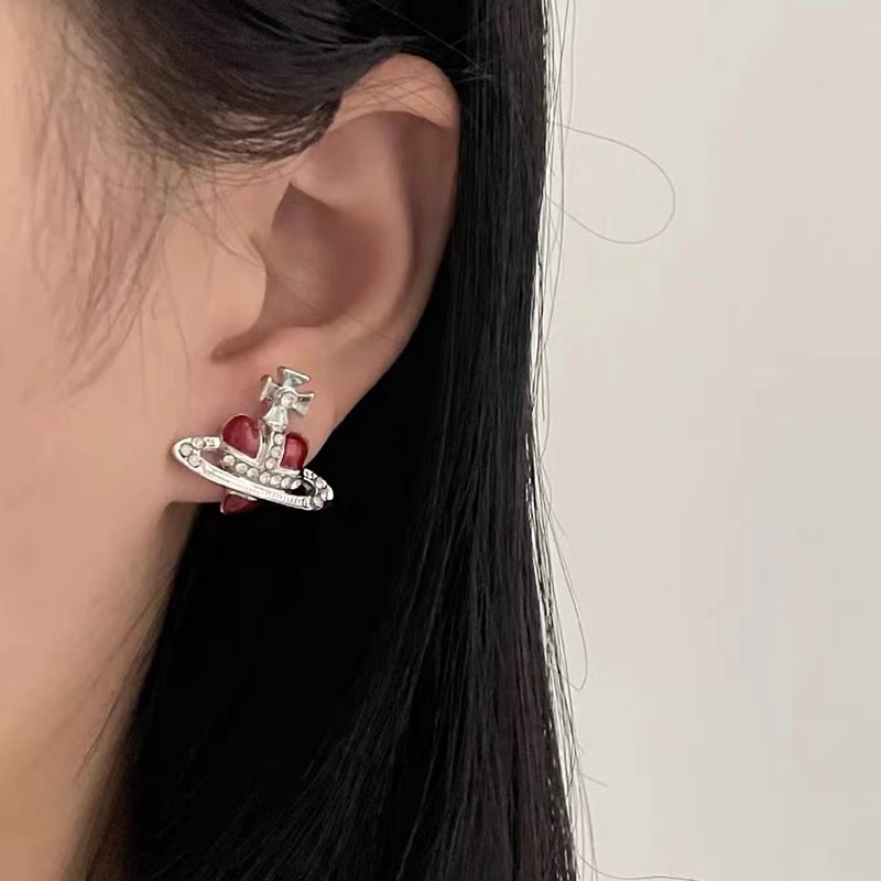 Vivienne Westwood Enamel Love Heart Saturn Earring Stud - Original Replica Club