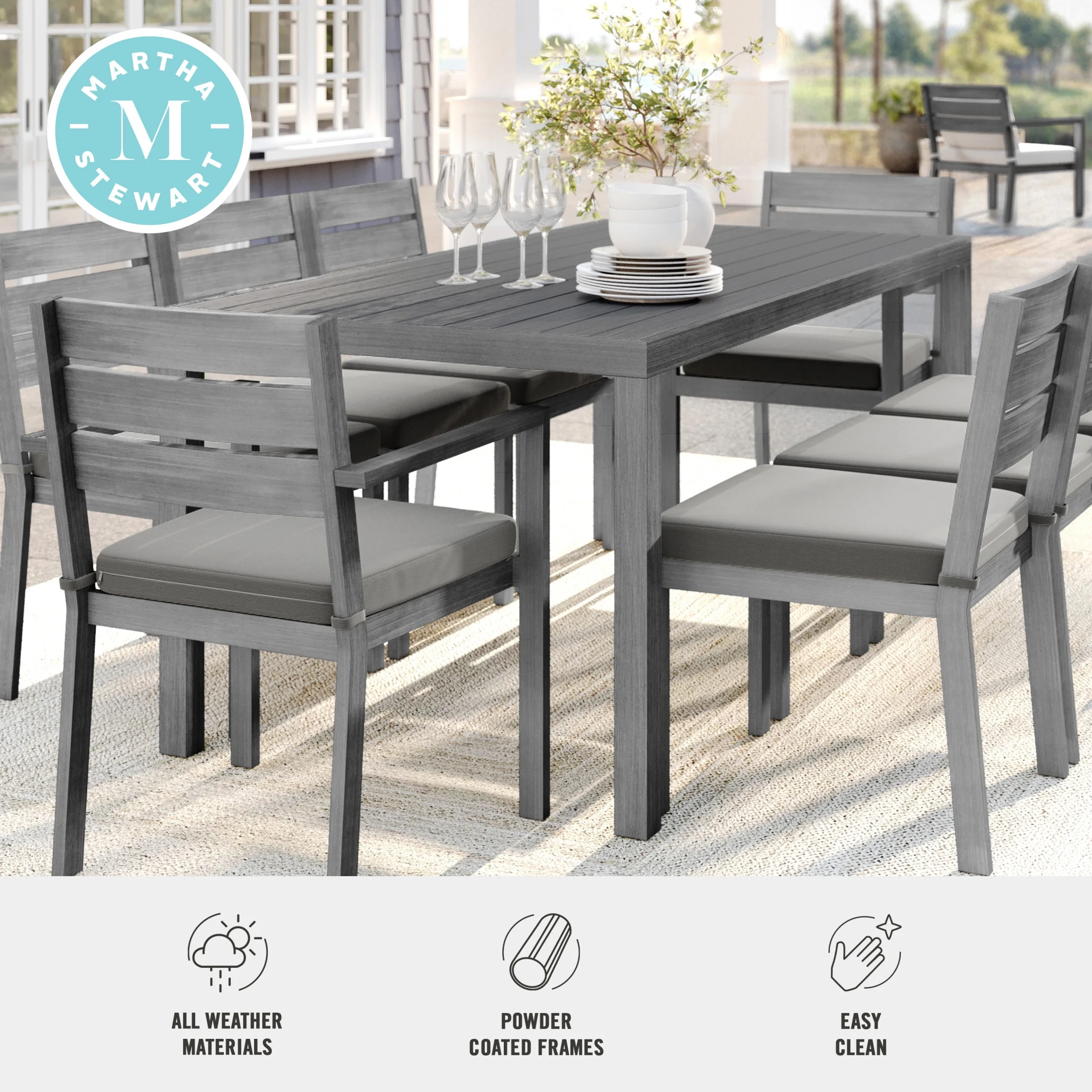 Martha Stewart 71" Indoor-Outdoor Patio Table with Gray Brushed Woodgrain Aluminum Finish - Image 5