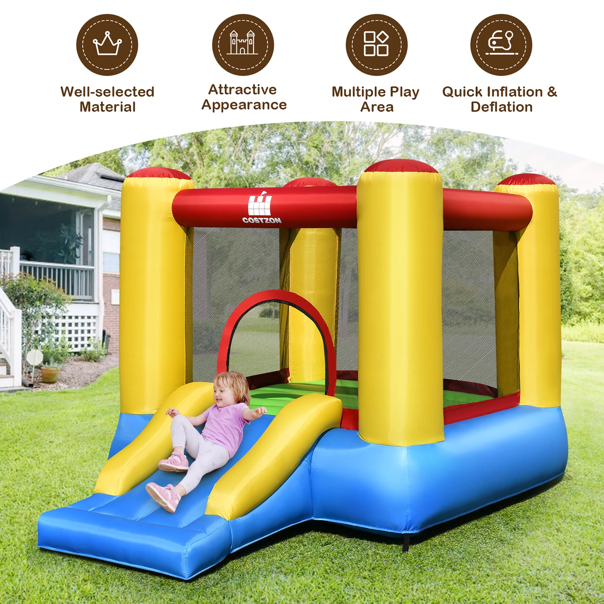 Costway Inflatable Bouncer Kids Bounce House Jumping Castle Slide with 480W Blower - Image 14